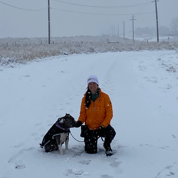 me and my dog in the snow